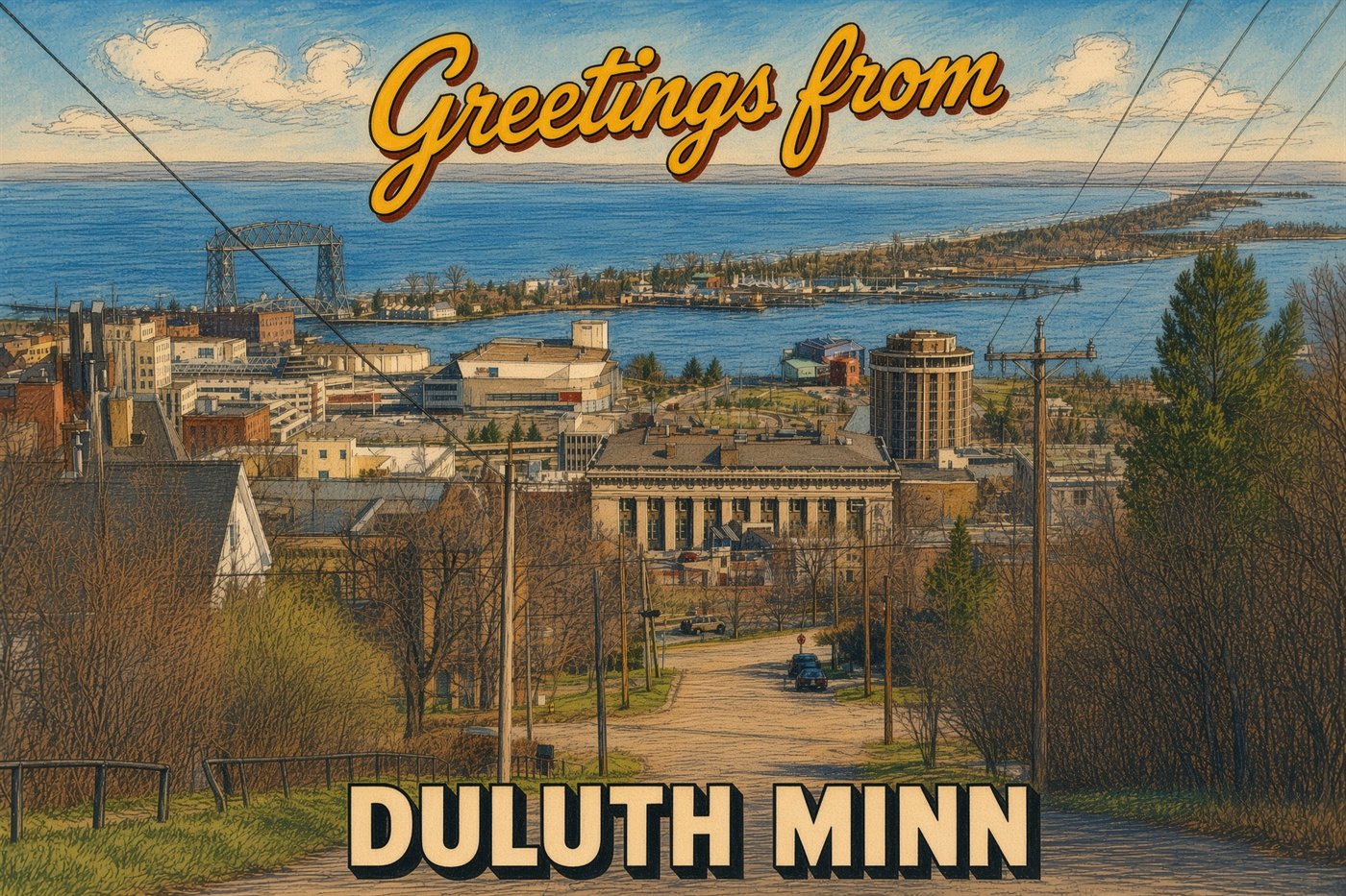 Vintage Color postcard design: Greetings from Duluth, Minnesota.